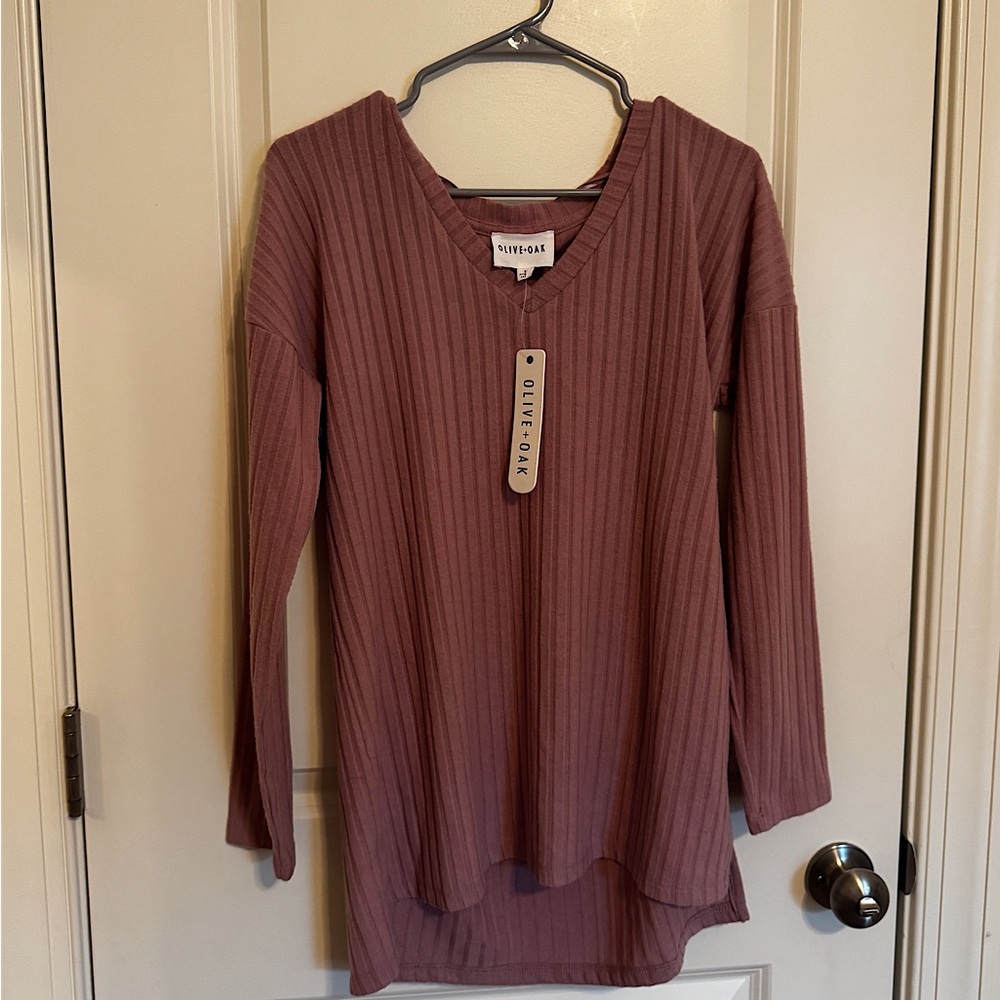 Olive-Oak Ribbed High/Low Long Sleeve